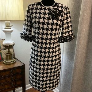 Houndstooth tweed-like fabric cocktail dress